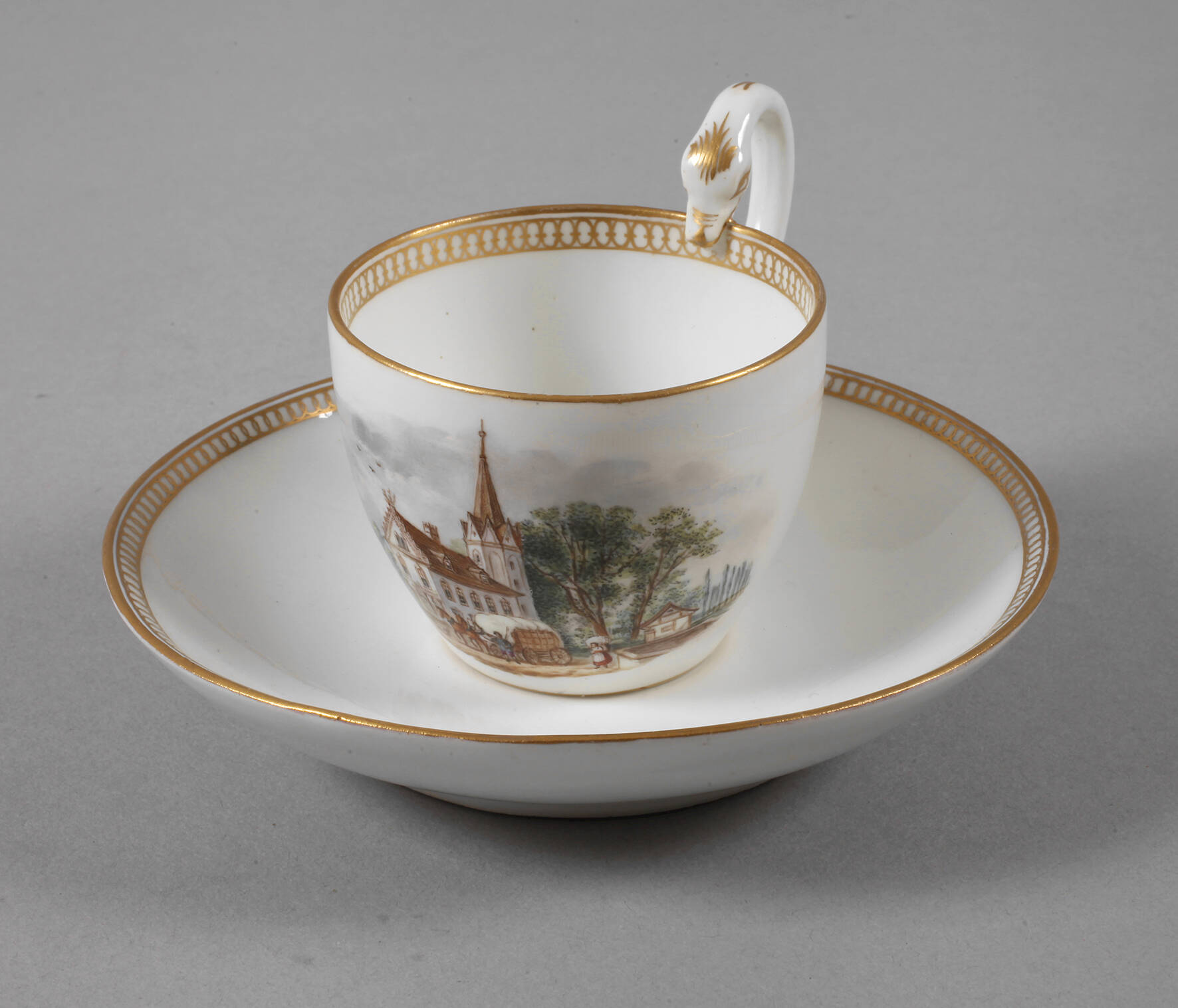 Meissen Ansichtentasse "Der Kuhthurm bei Leipzig"