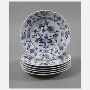 Meissen sechs Speiseteller "Zwiebelmuster"