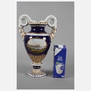 Meissen Schlangenhenkelvase mit Ansicht Meißen
