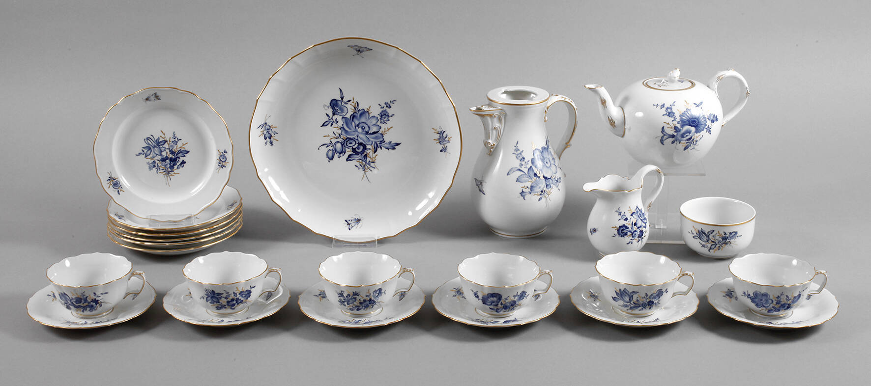 Meissen Tee-/Kaffeeservice "Blaue Blume, Goldgräser"