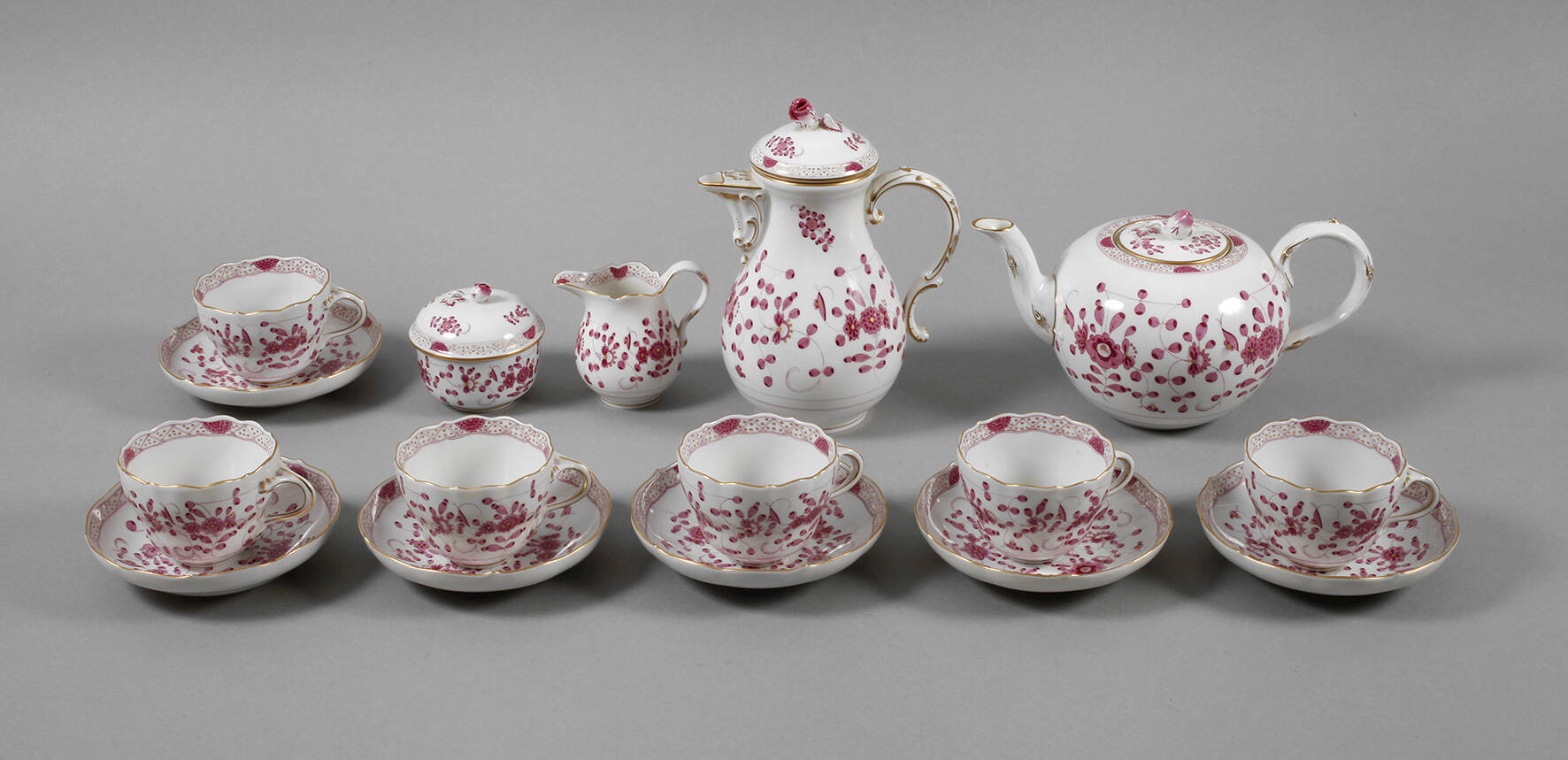 Meissen Kaffee-/Teeservice "Indische Malerei, purpur"