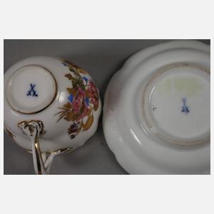 Meissen drei Sammeltassen mit Blumenmalerei