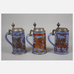 Drei Schrezheimer Fayencewalzenkrüge