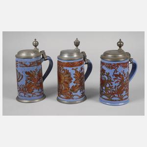 Drei Schrezheimer Fayencewalzenkrüge