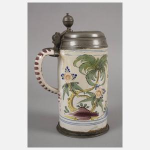 Massiver Fayencewalzenkrug mit Frauenfiguren