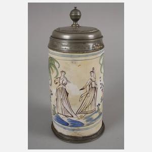 Massiver Fayencewalzenkrug mit Frauenfiguren