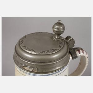 Massiver Fayencewalzenkrug mit Frauenfiguren