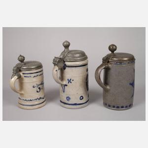 Drei Westerwälder Steinzeugkrüge