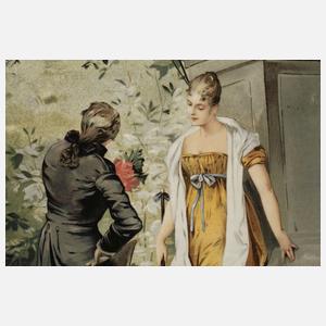 Frankreich großer Fayence-Wandteller mit Parkszene