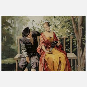 Frankreich großer Fayence-Wandteller mit Parkszene