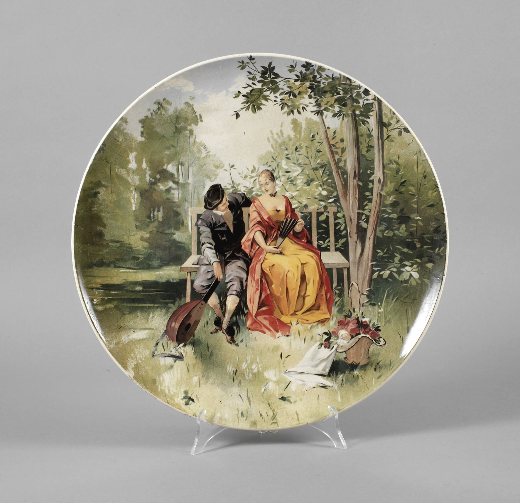 Frankreich großer Fayence-Wandteller mit Parkszene