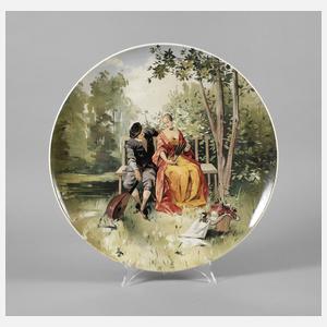 Frankreich großer Fayence-Wandteller mit Parkszene