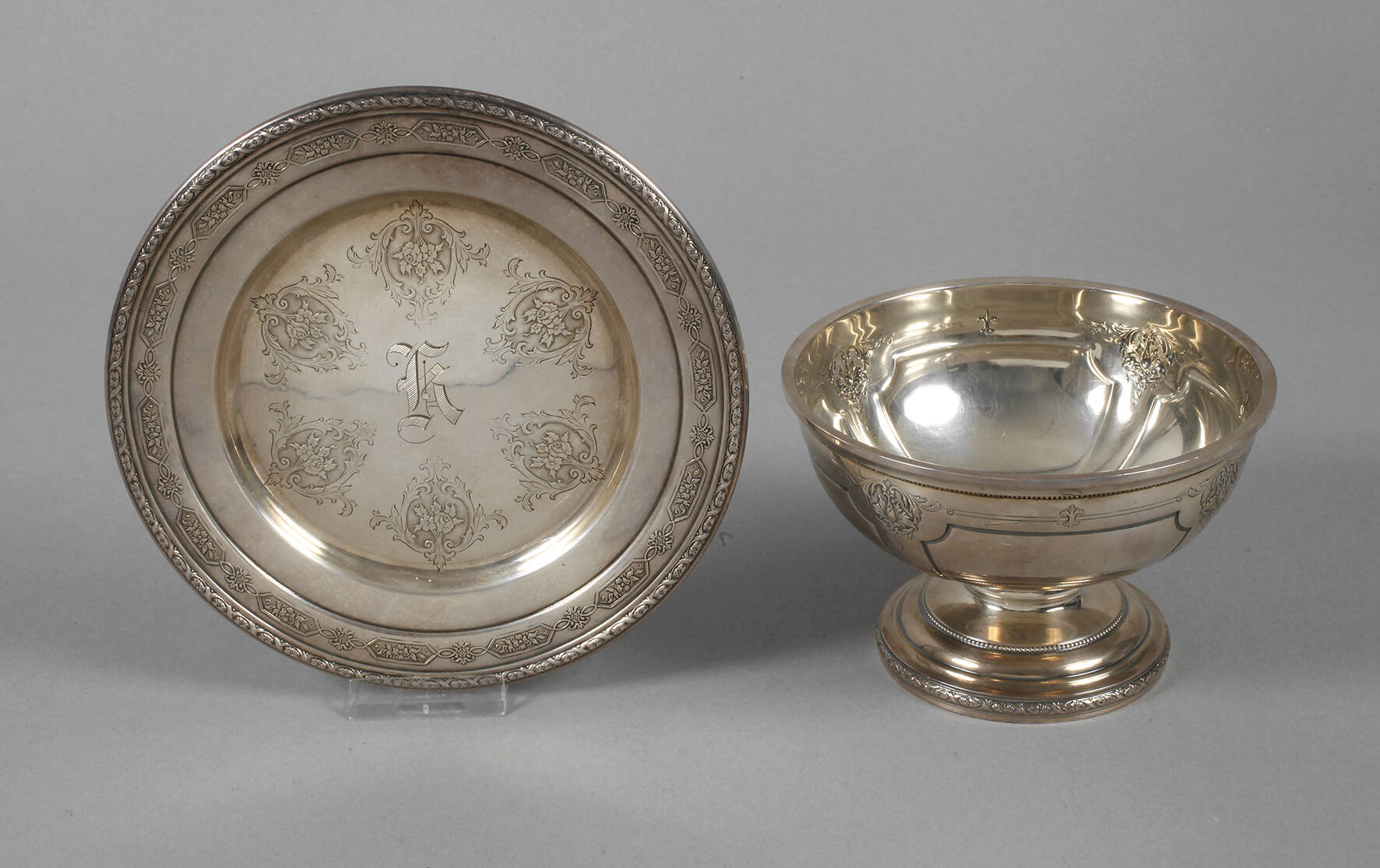 Konfektschale und Teller Silber