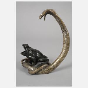 Bronzeplastik Schlange und Frosch