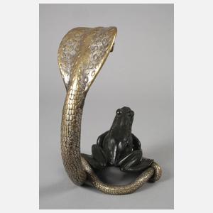 Bronzeplastik Schlange und Frosch