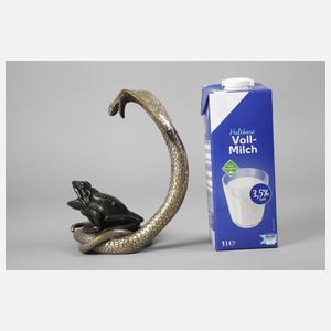 Bronzeplastik Schlange und Frosch