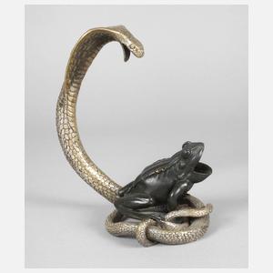 Bronzeplastik Schlange und Frosch