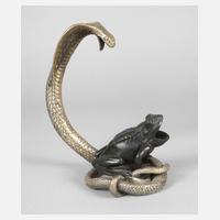 Bronzeplastik Schlange und Frosch111