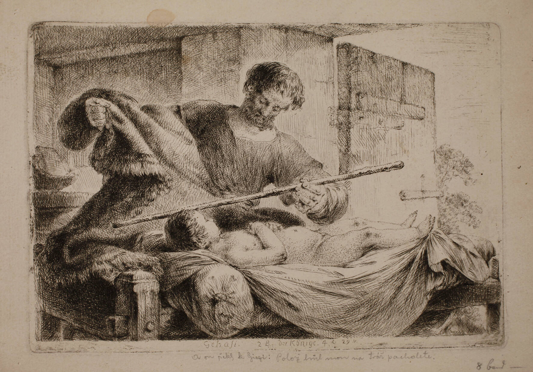 Gehasi beim Versuch, das Kind zu erwecken