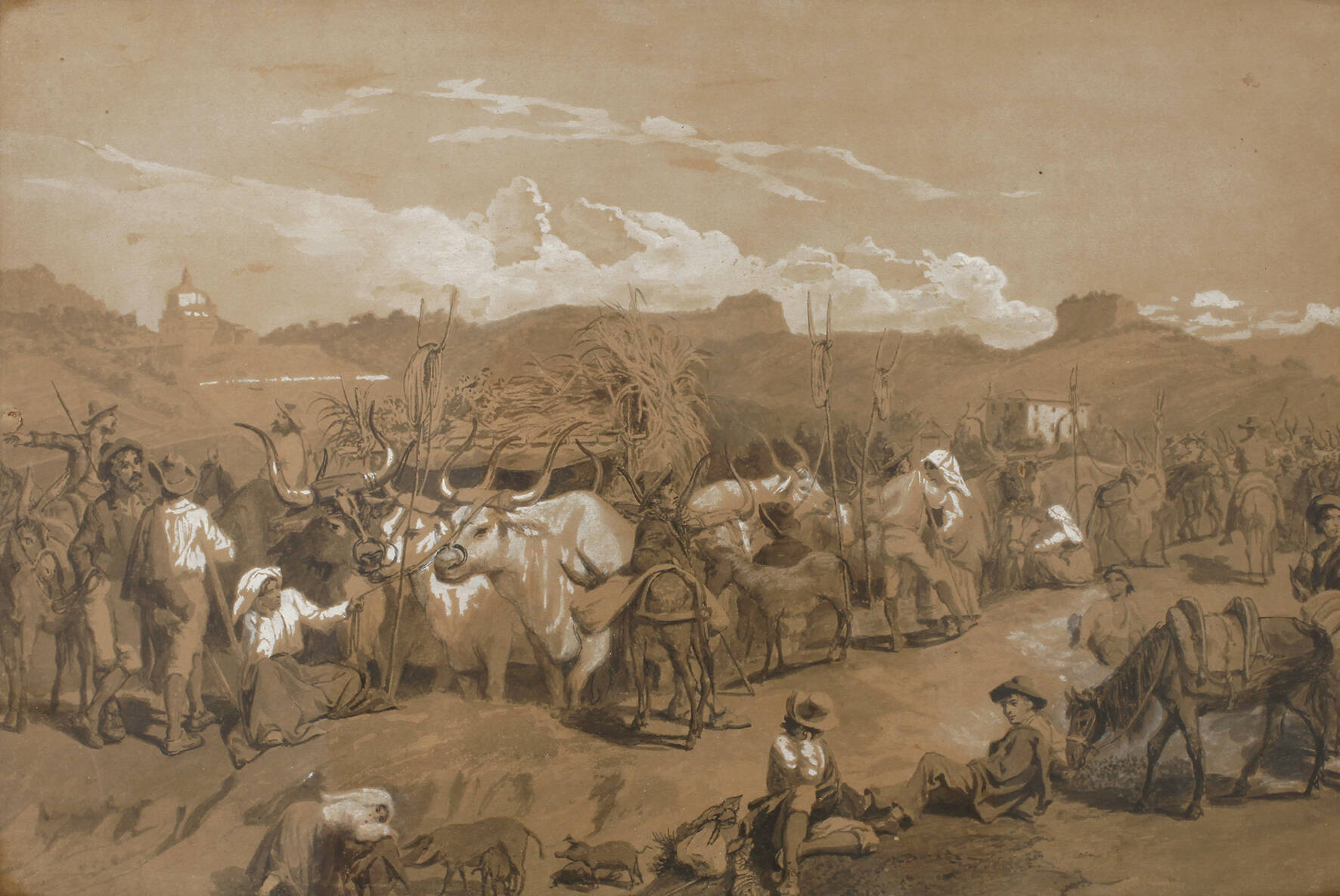 Carl von Binzer, attr., "Viehmarkt bei Orvieto"