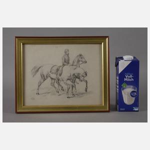 M. Stocks, Zwei Pferde mit Reiter