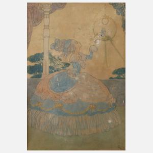 René Bull, Rokokodame mit Papagei