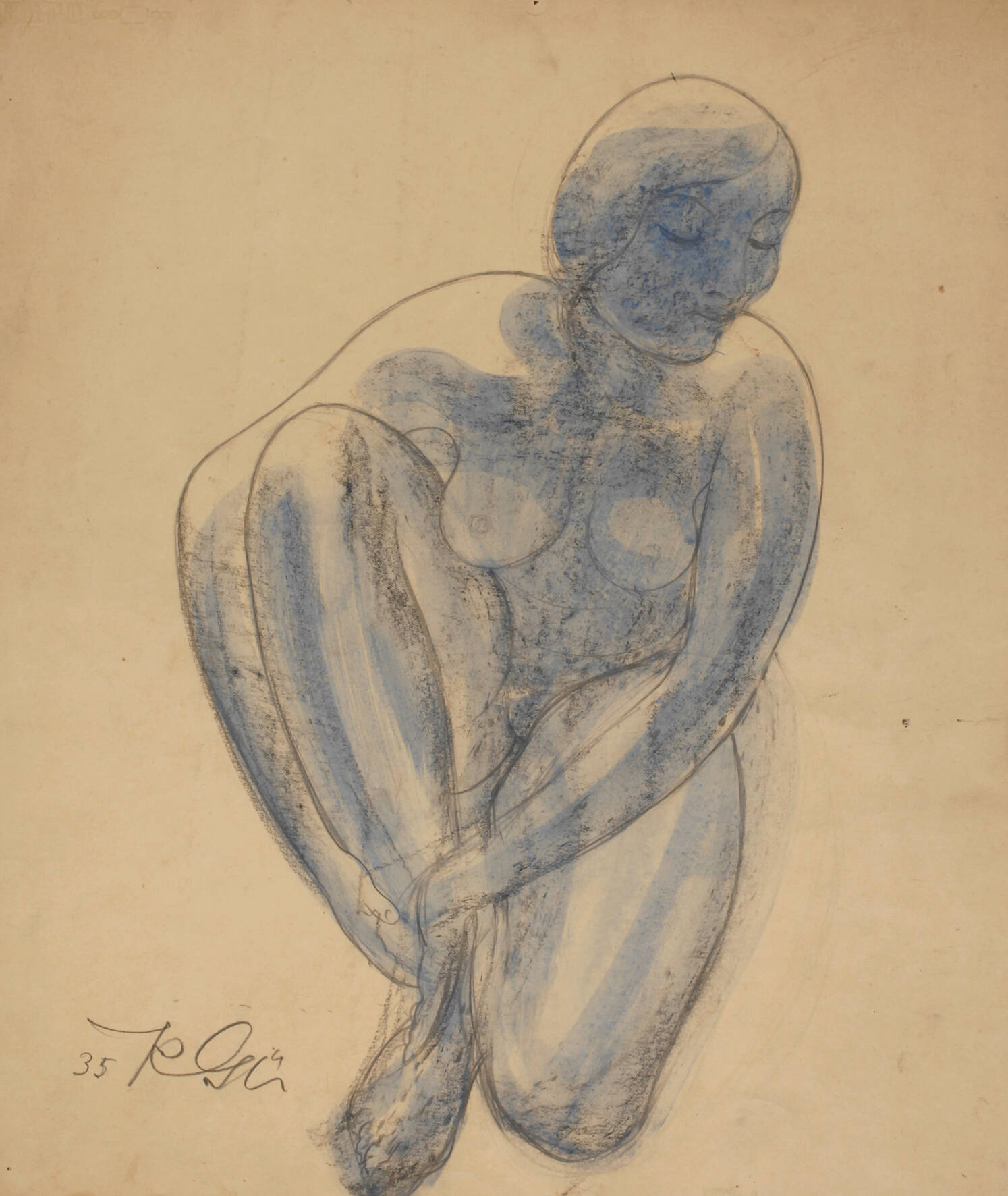 Prof. Kurt Günther, kauernder Frauenakt