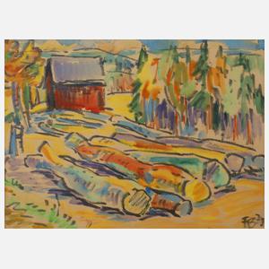 Fredo Bley, Baumstämme am Waldrand