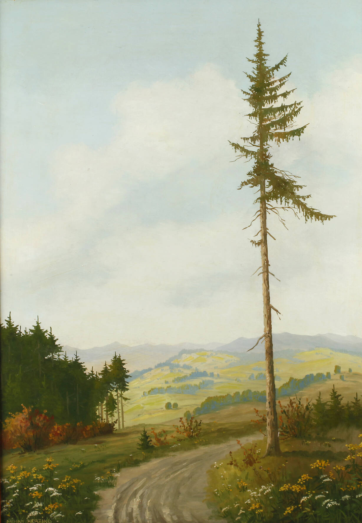 Minni Herzing, "Blick über blühende Wiesen und Wälder"