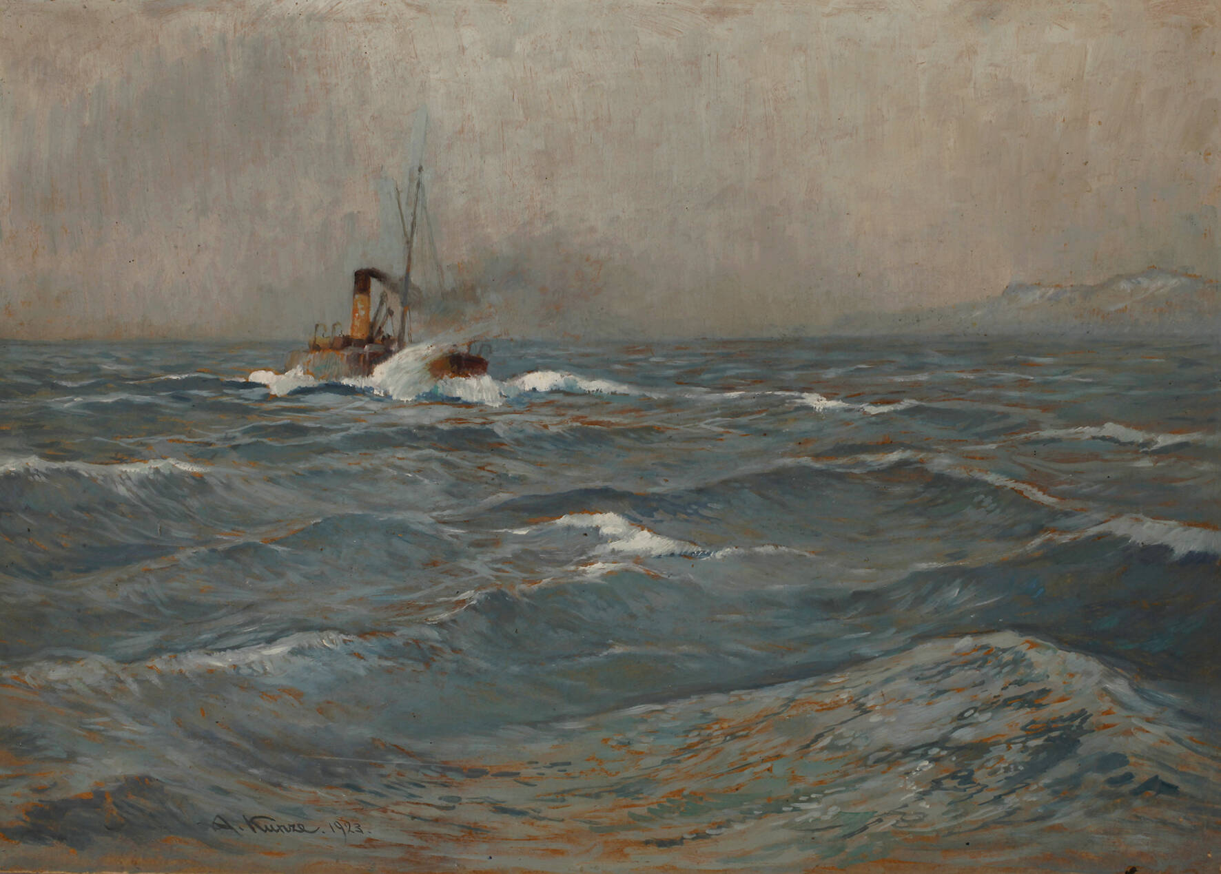 Albert Kunze, "Dampfer vor der norwegischen Küste"