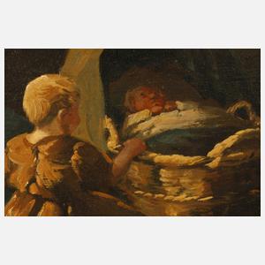 Mutter beim Stricken