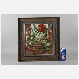 Bauer, Bacchus auf einem Fass reitend