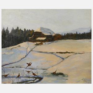 Adolf Chelius, Fasane in verschneiter Landschaft