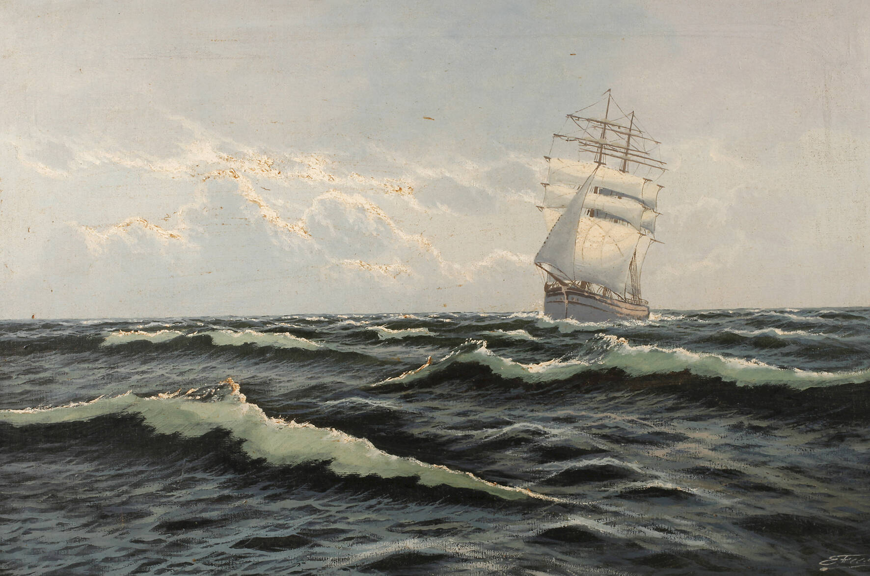 E. Freese, Seestück mit Segelschiff