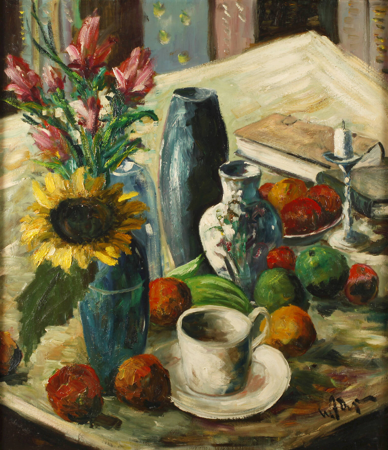 Willy Jäger, Tafelstillleben mit Sonnenblume