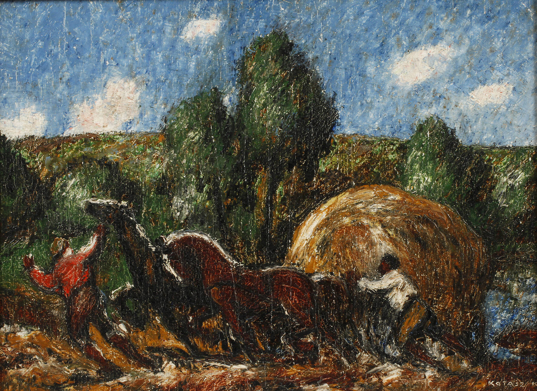 Károly Kotász, Bauern mit Pferdefuhrwerk