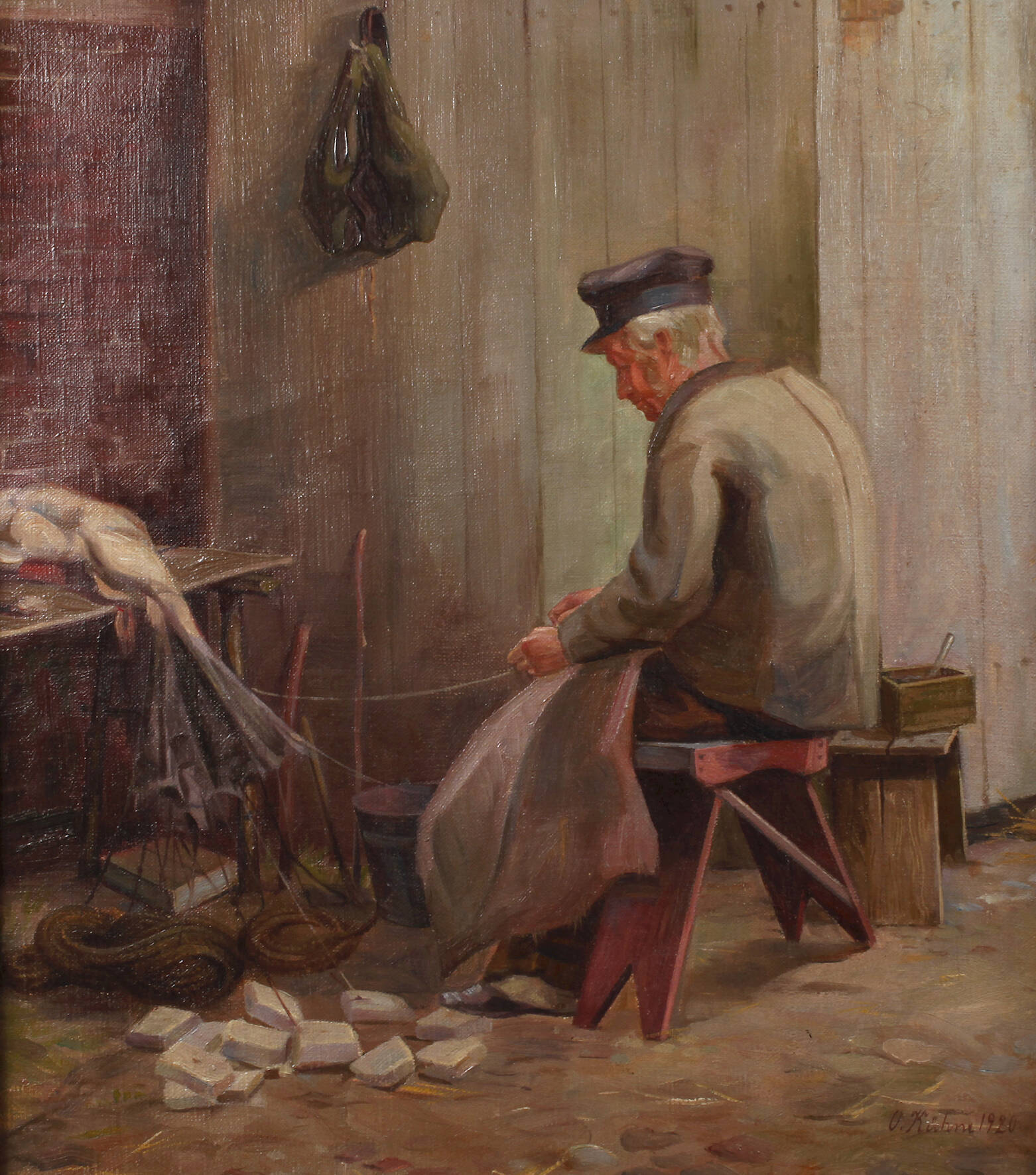 Otto Kühne, Fischer beim Netze flicken