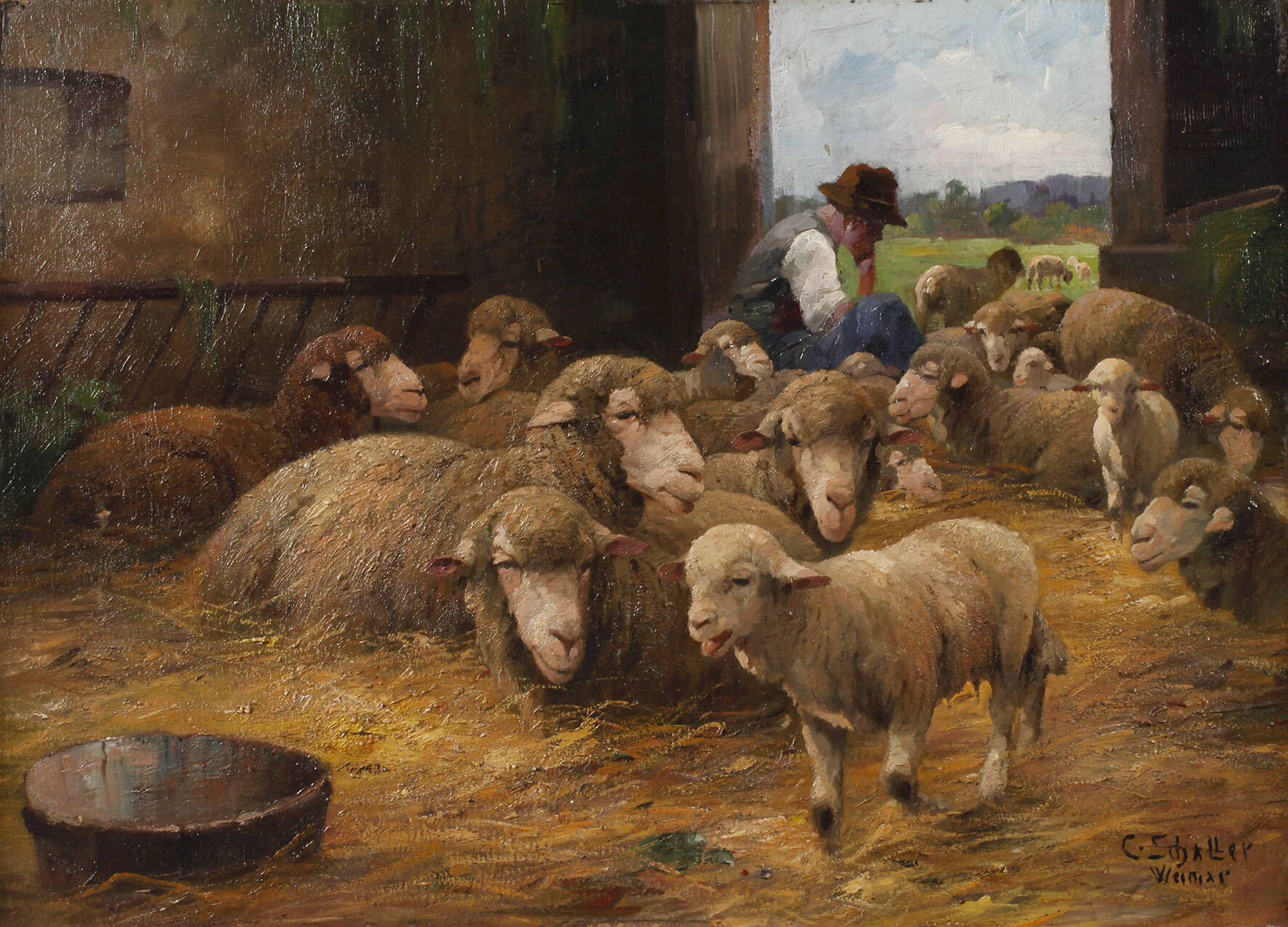 Carl Schaller, Schafstall mit Schäfer