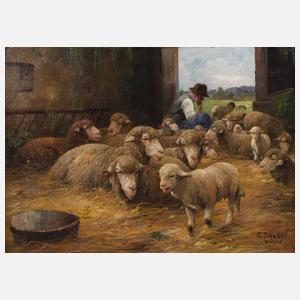 Carl Schaller, Schafstall mit Schäfer