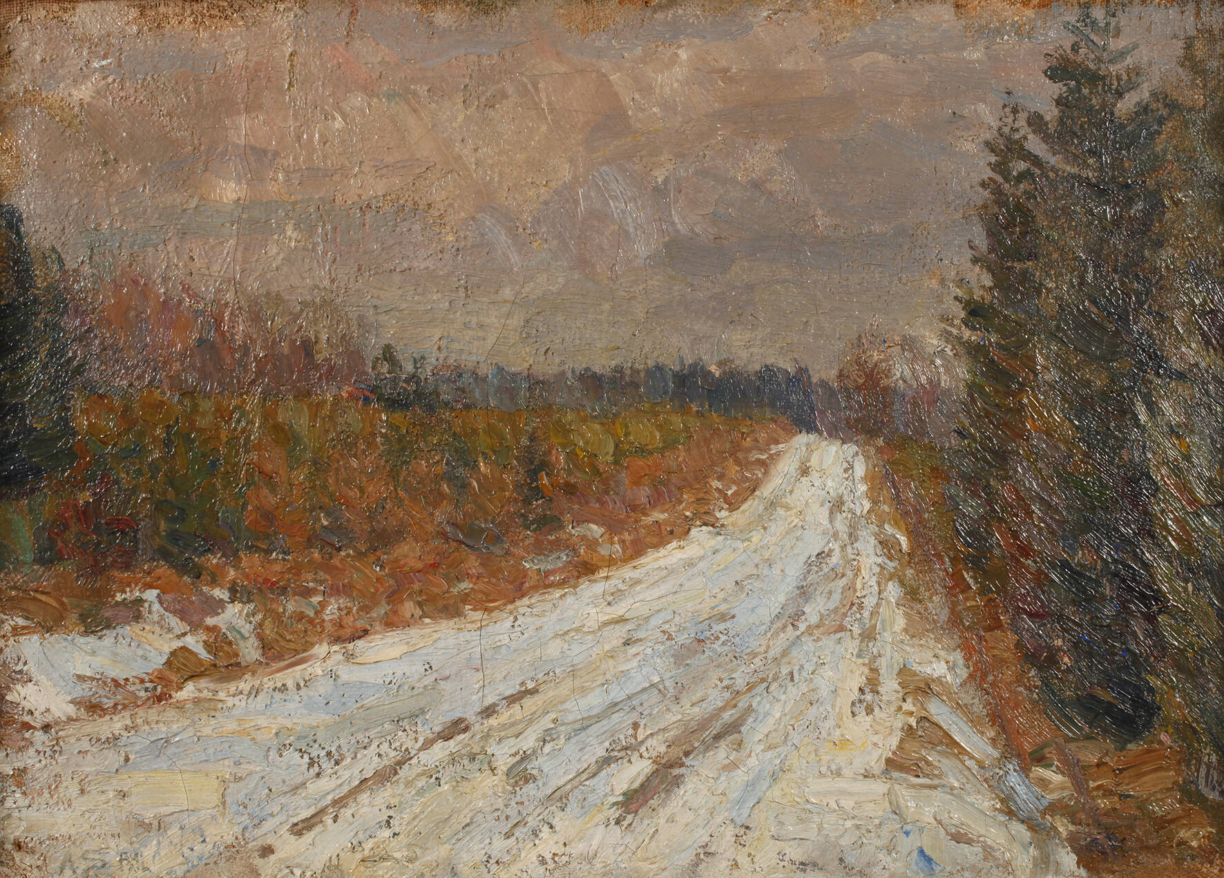 Waldweg mit Schneeresten