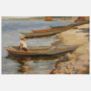 Junge in Fischerboot