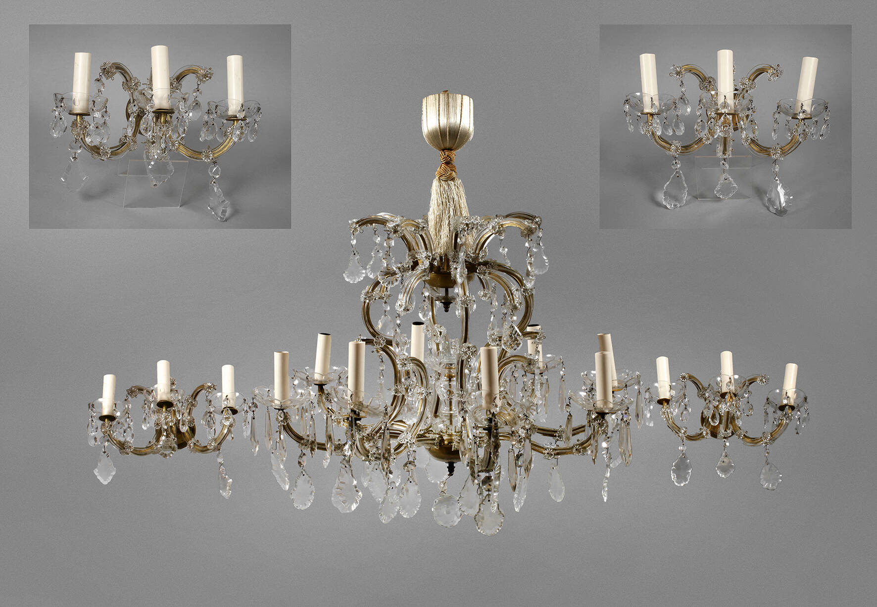 Deckenkrone und zwei Wandlampen