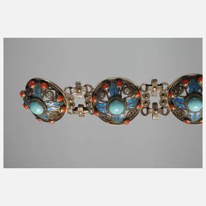 Großes Armband besetzt mit Türkisen und Korallen