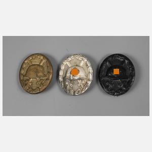 Drei Verwundetenabzeichen 2. Weltkrieg