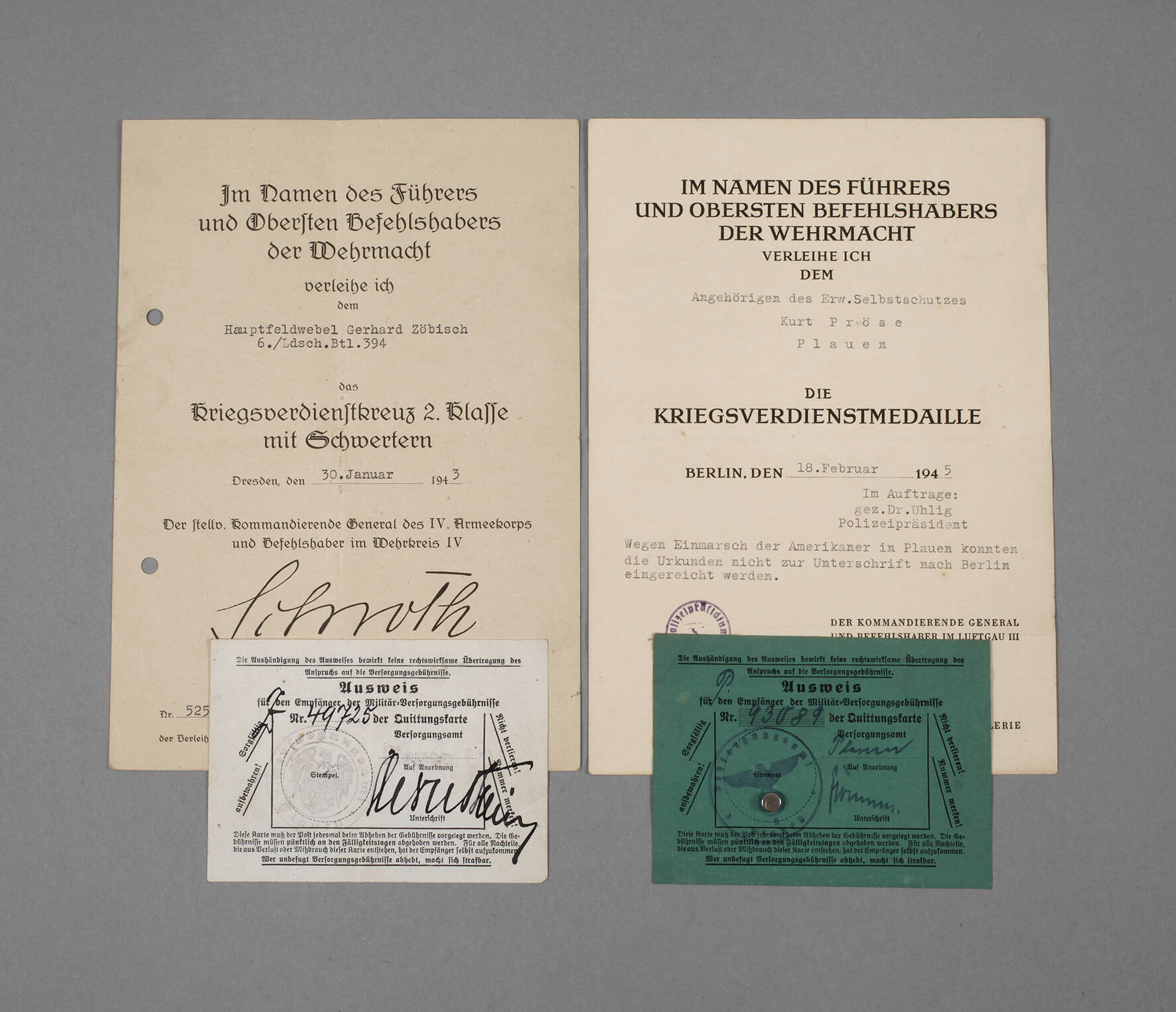 Zwei Urkunden 2. Weltkrieg