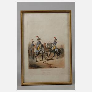 Drei Blatt französische Soldatendarstellungen