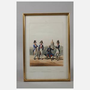 Drei Blatt französische Soldatendarstellungen