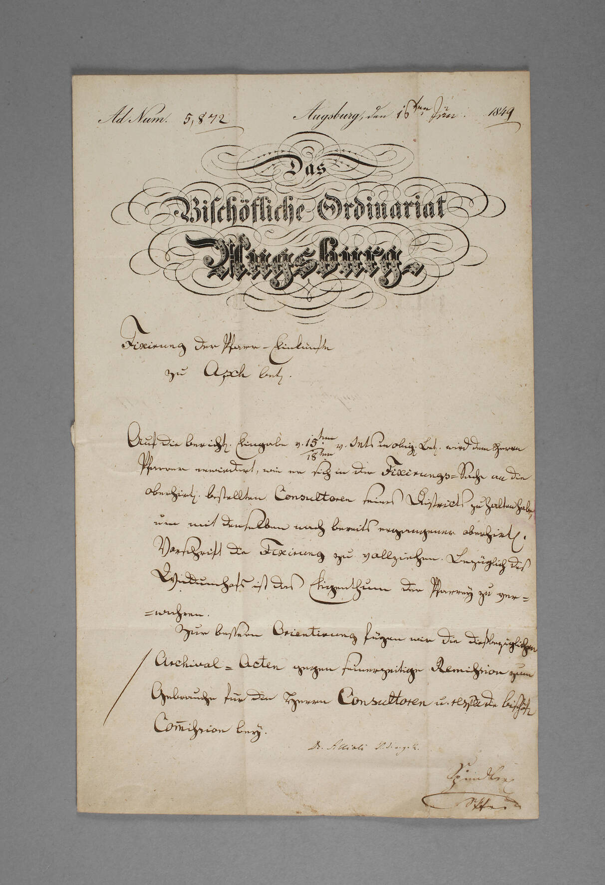 Autograph aus dem bischöflichen Ordinariat