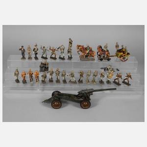Konvolut Massesoldaten mit Tippco Geschütz