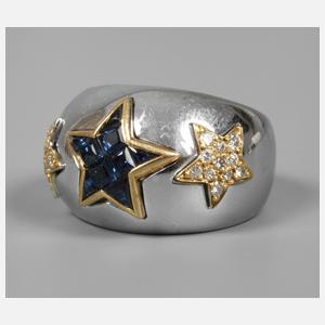 Damenring mit Saphir und Diamanten